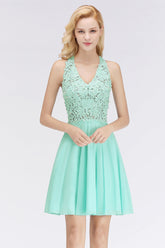 Affordable V-Neck Short Lace Birdesmaid Dresses Online-27dress